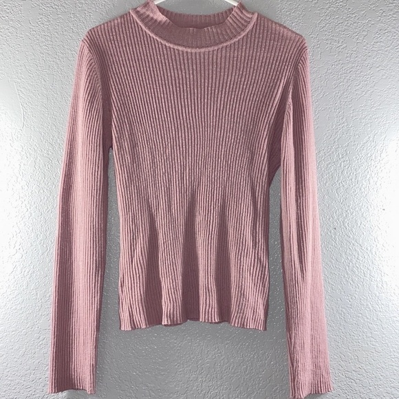 Stella Tweed Ribbed Mock Turtleneck Long Sleeve Top - Picture 1 of 7